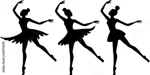 Black Ballet Silhouette Set Icon Design