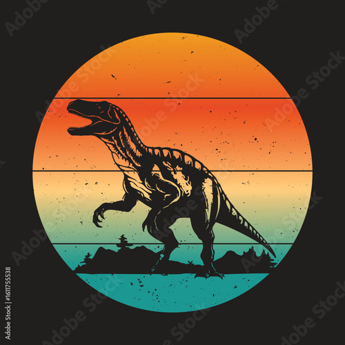 Dinosaur sunset retro graphic vintage prehistoric