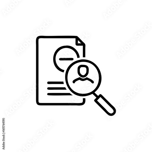 Magnifying glass over document with person icon minus symbol paper search