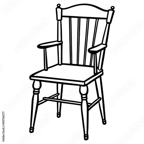 A classic wooden chair with armrests is depicted isolated on white background, showcasing its timeless design and comfortable structure