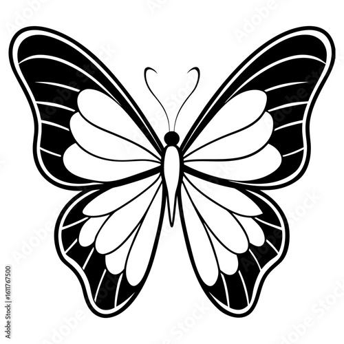 A striking butterfly with bold wing patterns is showcased isolated on white background, emphasizing its unique charm and elegance