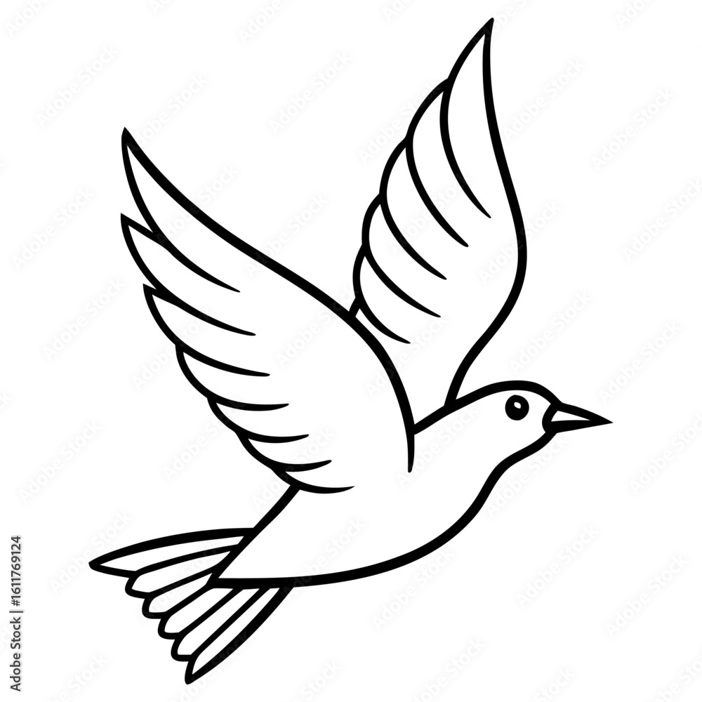 Obraz premium A simple black and white line drawing of a dove in flight, isolated on white background