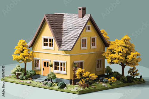 Mini house model on black background vector and illustration