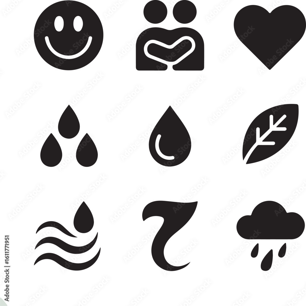 Emotional Silhouette Icon Set – Smiley Face, Hug, Heart, Cloud, Breath, and Calm Symbols Emotional Silhouette Icon Set – Smiley Face, Hug, Heart, Cloud, Breath, and Calm Symbols