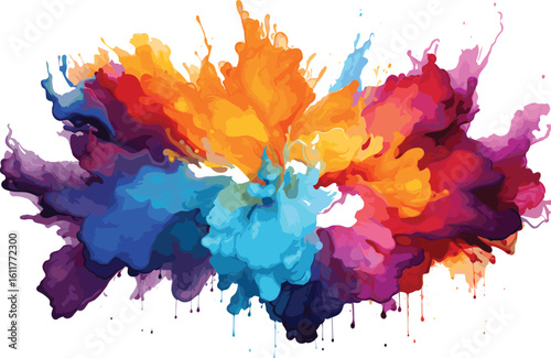 Vibrant watercolor splashes explode across the canvas, a dynamic symphony of colorful abstract expression. vector and illustration 