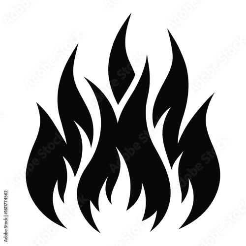 Black stylized flame icon on white background fire heat
