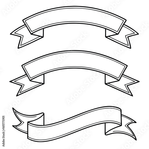 Set of three decorative ribbon banners with outline perfect for adding text or logos to your design projects