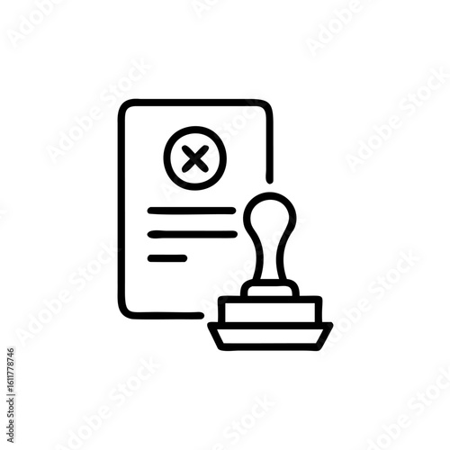 Outline icon rejected stamp on document with cross mark vector