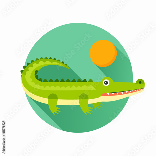 Adorable cartoon alligator basking under the sun: a fun and vibrant vector illustration