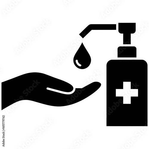 Hand sanitizing with dispenser and droplet