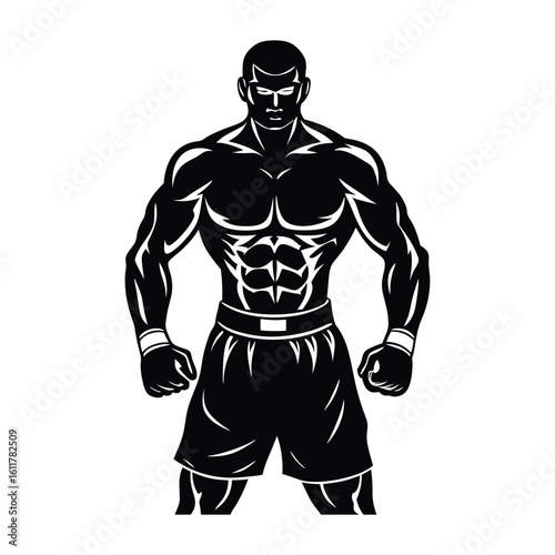 Boxing Champion Silhouette – Combat Sports Vector Illustration

