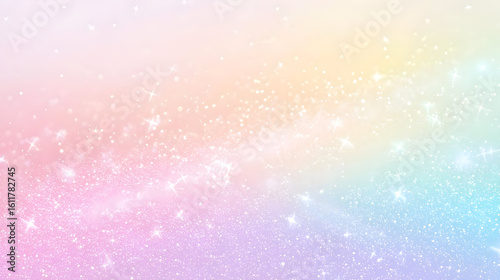 Delicate pastel rainbow background with sparkling glitter.  Soft, glowing, and ethereal, with a subtle ombre effect, featuring a multitude of tiny glittering stars