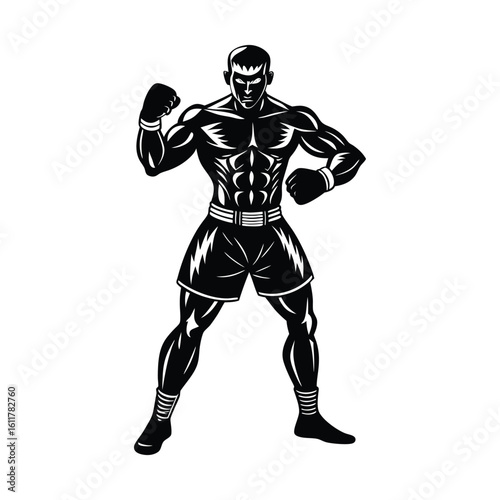 Boxing Champion Silhouette – Combat Sports Vector Illustration

