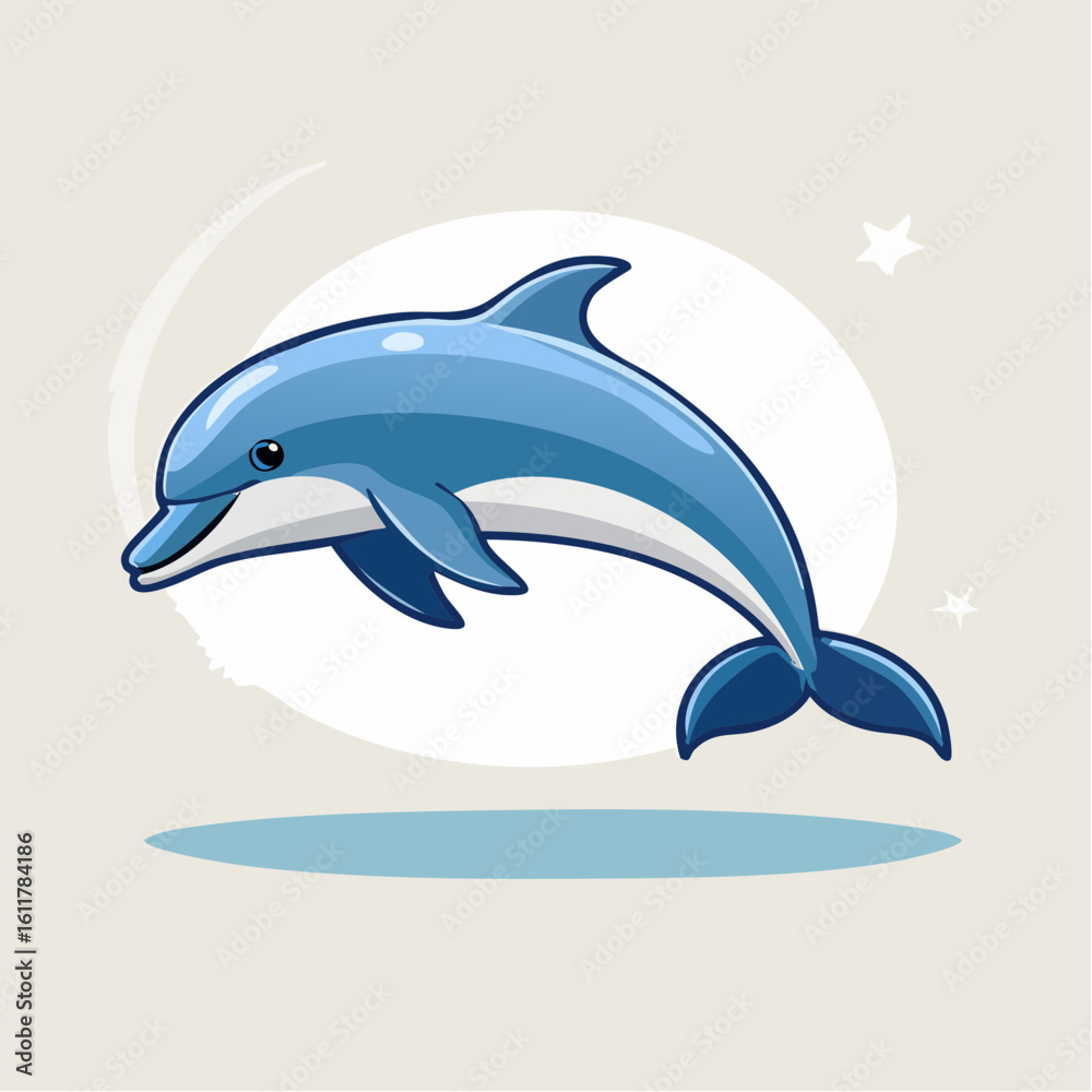 Fototapeta premium Cartoon Dolphin with a blue gradient color scheme against a light background illustration