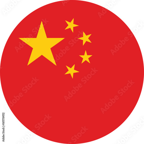 circular china national flag icon with red background and five yellow stars
