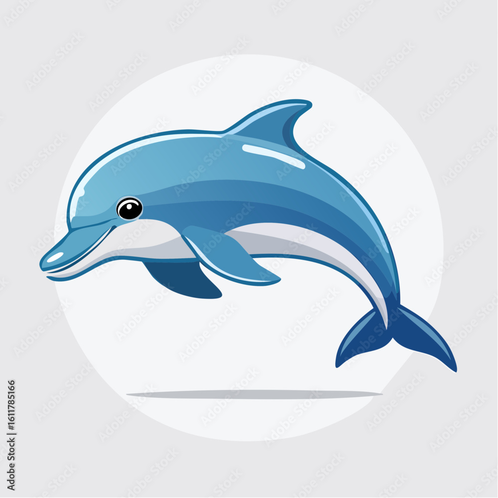 Fototapeta premium Cartoon Dolphin Swimming Gracefully in the Ocean, creating a Whimsical and Joyful Imagery