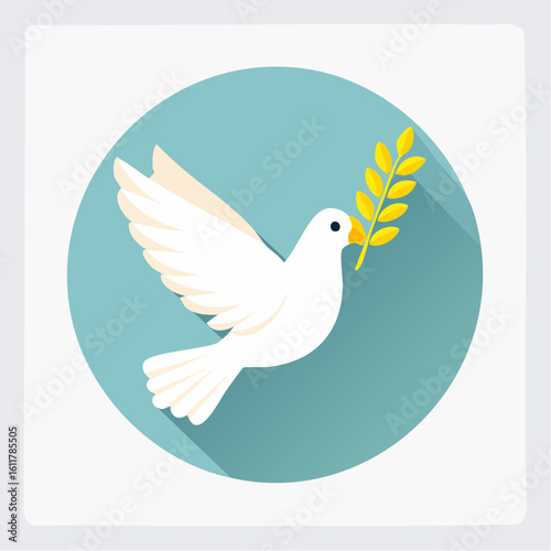 Peaceful dove carrying an olive branch symbolizing harmony and reconciliation illustration