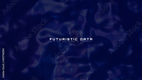 Futuristic background with purple glowing particle wave elements. Digital network technology and data flow scene. Artificial intelligence template backdrop design concept.