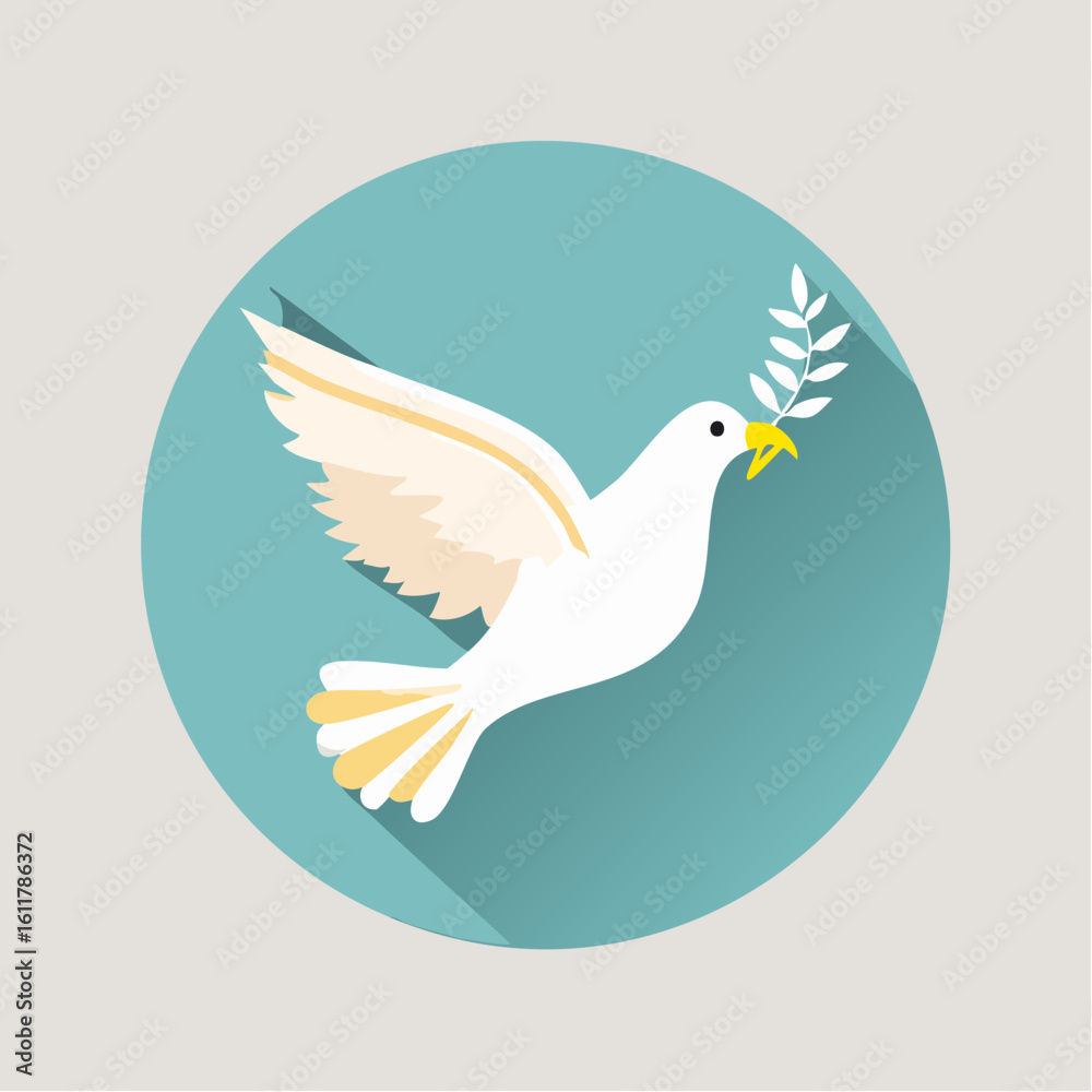 Obraz premium Serene white dove illustration conveying peace and hope with olive branch symbol