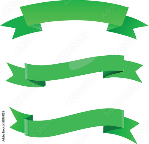 Three Green Ribbons Set for Design Elements Website Banners and Presentations