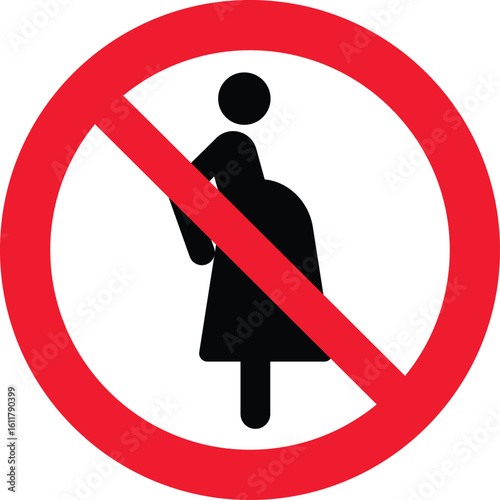 Prohibition sign for pregnant women. ISO 7010 P042 Not for pregnant women. Prohibition sign pictogram not for pregnant women. Not allowed sign for pregnant women