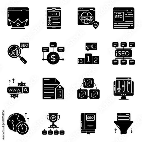 Set of Seo and Management Solid Icons

