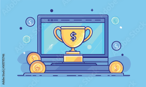 Achieve business financial success with a winning strategy shown on a laptop screen for ultimate growth