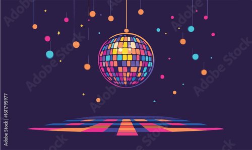 Get ready to groove with this vibrant disco ball and dance floor background for your next retro party
