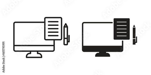 Blended learning icon logo set. thin line concept simple icon or design element
