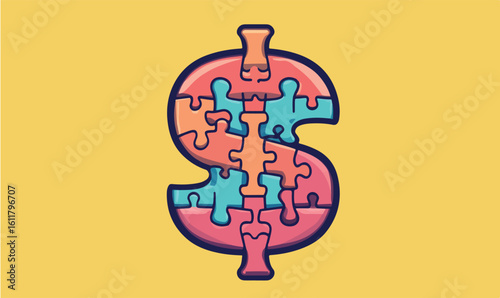 Vibrant dollar sign crafted from puzzle pieces symbolizing financial solutions and economic strategy