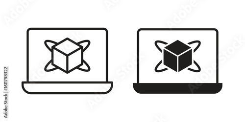 Computer simulation icon logo set. thin line concept simple icon or design element