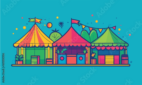 Vibrant carnival tents create a festive atmosphere perfect for summer events and exciting outdoor celebrations.