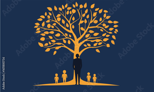 Strong father figure nurtures growing family tree inspiring future generations with love and support