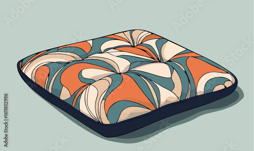 Retro abstract cushion with warm orange, teal, and cream flowing patterns, adding vintage flair.