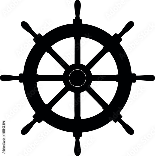 ship steering black symbol, ship steering wheel silhouette vector