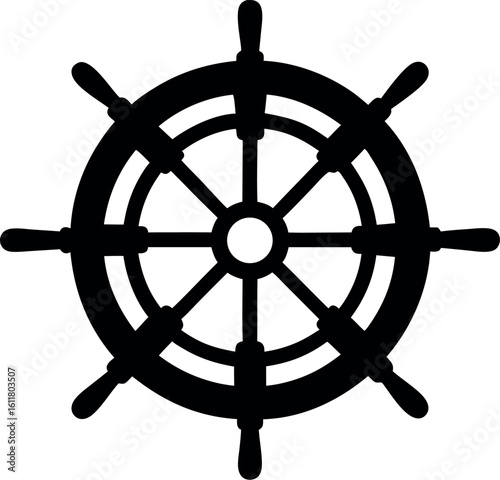 ship steering black symbol, ship steering wheel silhouette vector