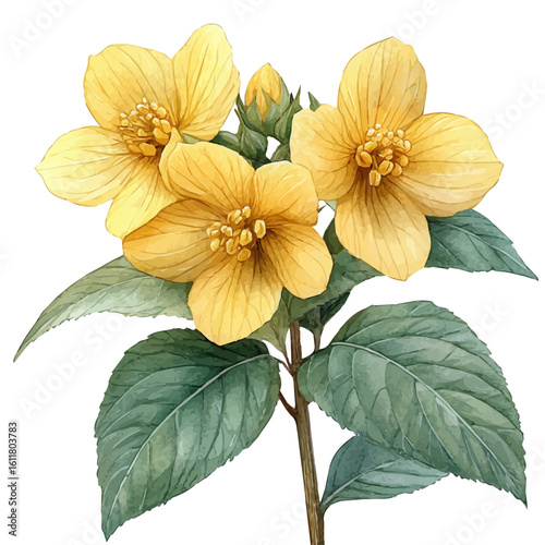 Yellow Archangel Flower, watercolor clipart vector, isolated on a white background.
