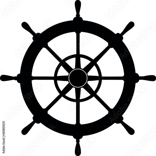 ship steering wheel silhouette vector, ship steering black icon