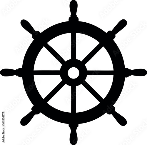 ship steering wheel silhouette vector, ship steering black icon