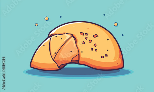 Whimsical fortune cookie illustration with a playful cartoon style and bright colors, perfect for a fun culinary theme.
