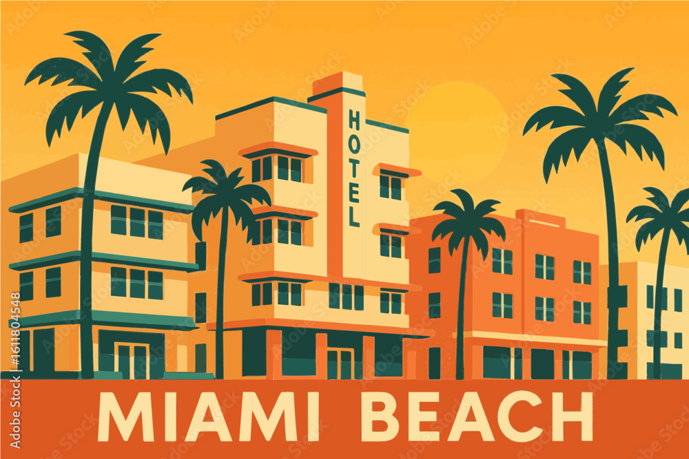 Naklejka premium Miami Beach Deco Skyline