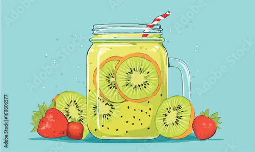 Refreshing kiwi and strawberry infused water in a mason jar, perfect for summer health and hydration.