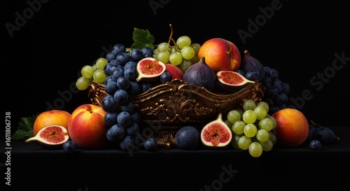 Still life of fruit in ornate bowl