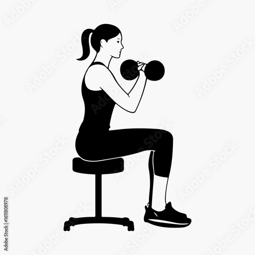 Dumbbell Girl Symbol Strength Girl Black Icon Set