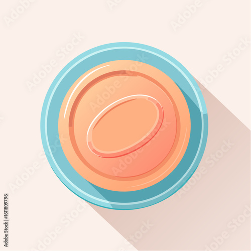 A stylized maki sushi roll icon with an orange salmon center viewed from above on a blue plate.