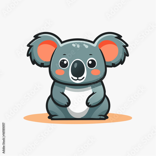 Adorable Cartoon Koala Illustration with Big Ears and Cheerful Expression on White Background