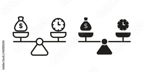 Time and money compare scale icon logo set. thin line concept simple icon or design element