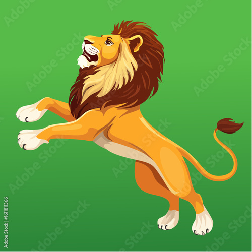 Majestic lion illustration embodying power and agility against a vibrant green backdrop