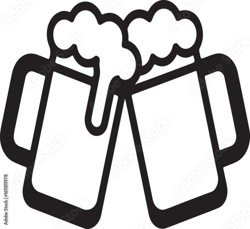 Two frothy beer mugs clinking together toast celebration