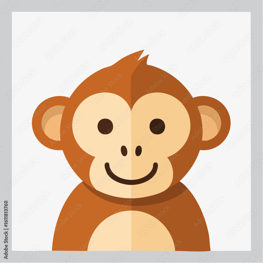 Fototapeta premium Cheerful monkey cartoon face illustration, perfect for children's books and educational materials